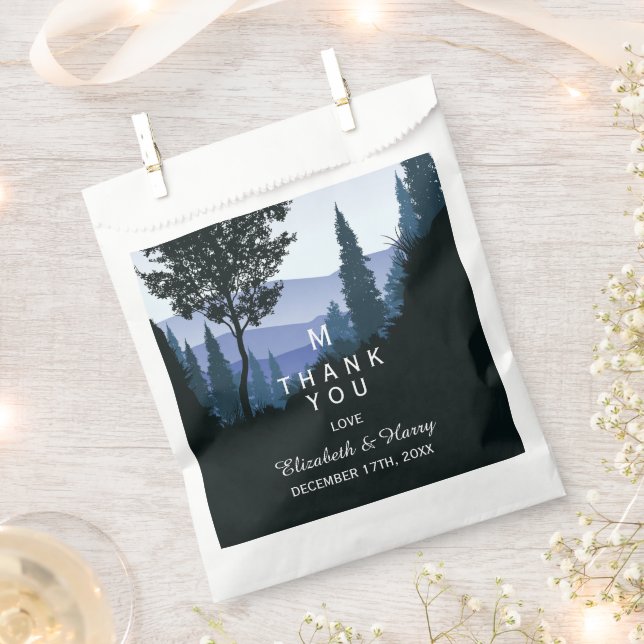 Sachets En Papier Forêt de bois bleu, Mariage rustique (Coupé)