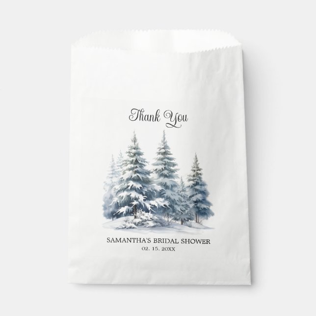 Sachets En Papier Forêt de pins en hiver Neige d'amour Merci (Devant)