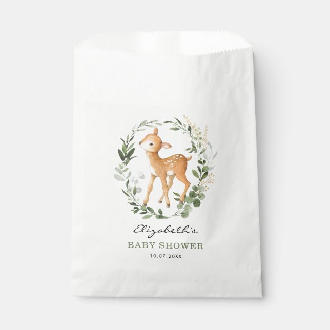 Sachets En Papier Forêt forestière moderne Deer Greenery Gold Baby (Devant)