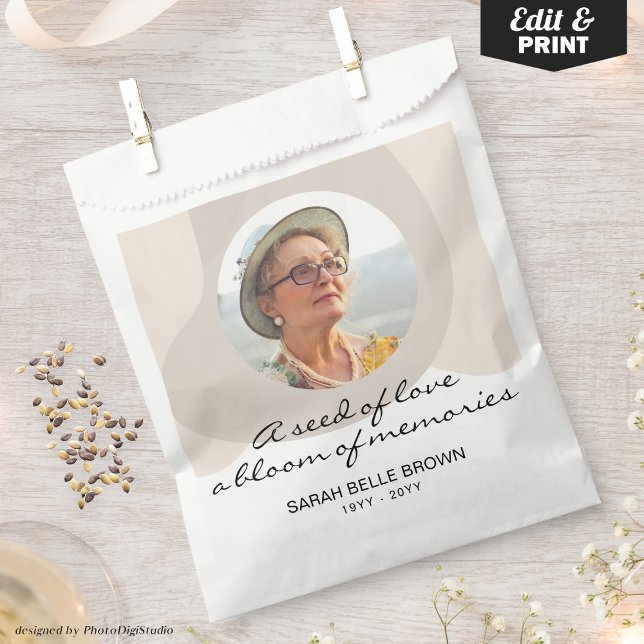 Sachets En Papier Forfait funéraire personnalisé favorise la photo c (Custom Funeral Seed Packet Favors Memorial Photo Favor Bag)