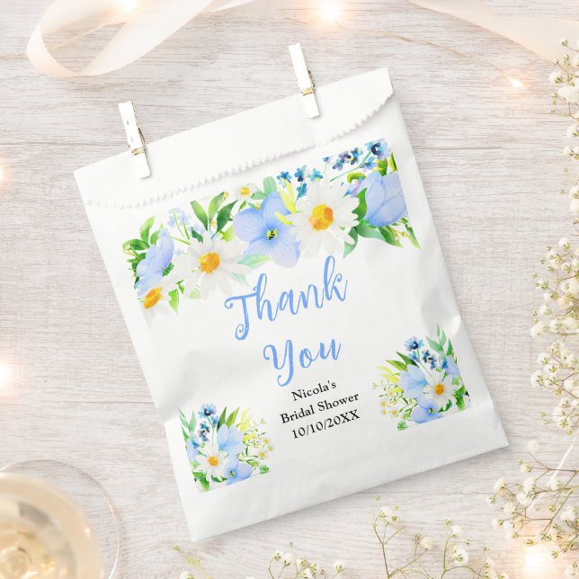 Sachets En Papier Forget-Me-Nots and Daisies Bridal Shower Thank You (Coupé)