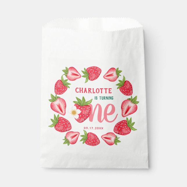 Sachets En Papier Fraise 1er anniversaire Bébé Berry Sweet Party (Devant)