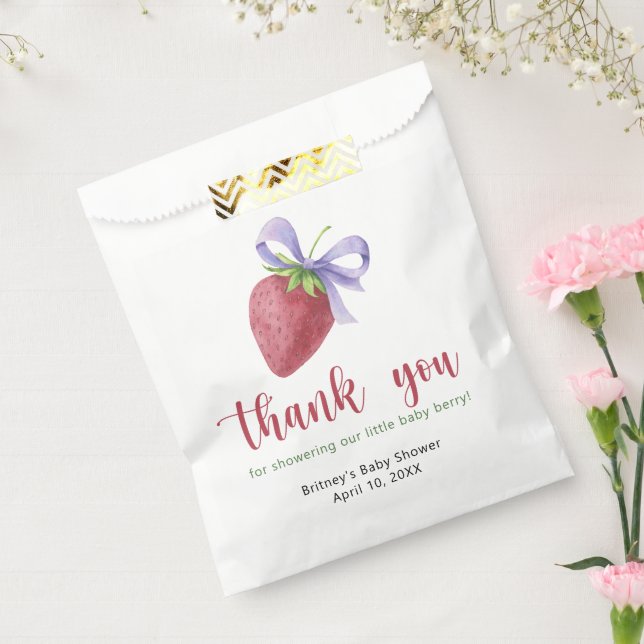 Sachets En Papier Fraise douce avec un nœud - merci (Scellé)