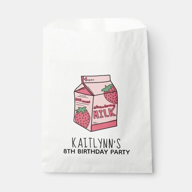 Sachets En Papier Fraise mignonne Lait Fête Anniversaire (Devant)