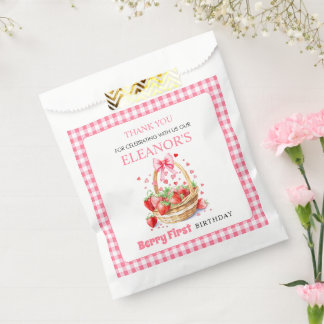 Sachets En Papier Fraisier Rose Premier Anniversaire Merci