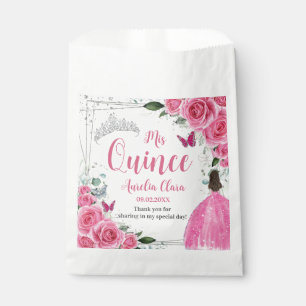 Sachets En Papier Fuchsia Rose Floral Princesse Silver Quinceañera 1