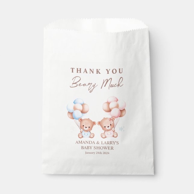 Sachets En Papier Garçon Fille Twins Teddy Baby shower Ours (Devant)