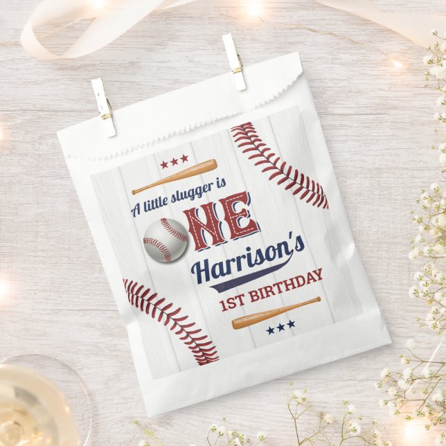 Sachets En Papier Garçons Baseball 1er anniversaire (Coupé)