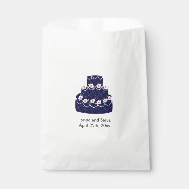 Sachets En Papier Gâteau de Mariage Bleu Marine (Devant)