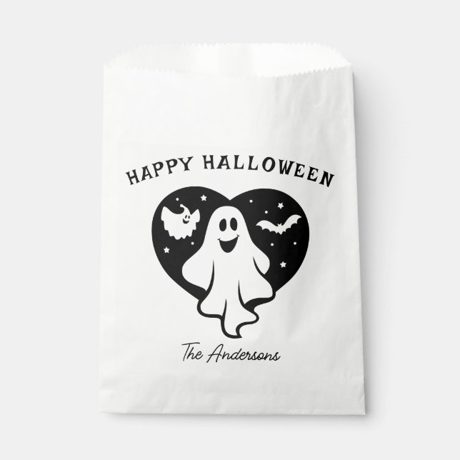 Sachets En Papier Ghost Halloween mignon Avec Coeur Et Chat (Devant)