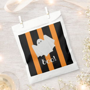Sachets En Papier Ghost Halloween Orange + Black Stripes Party
