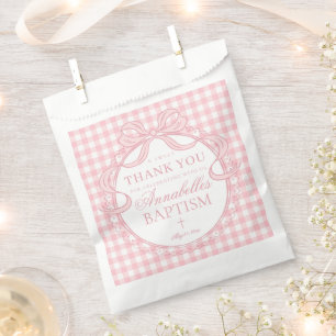 Sachets En Papier Gingham Rose Coquette Nœud Papillon Dessert Baptêm