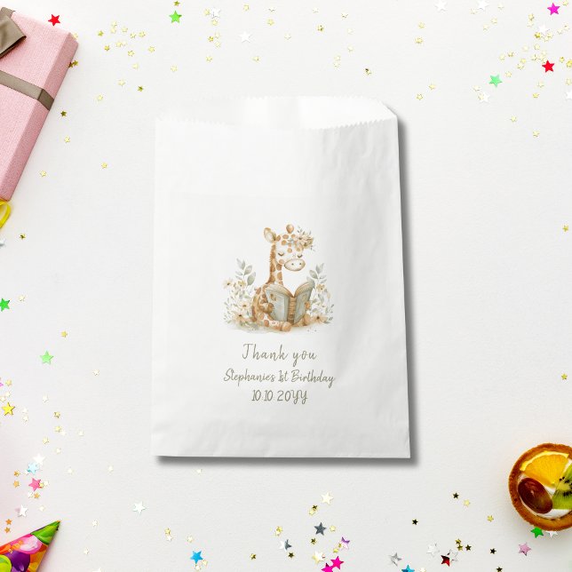 Sachets En Papier Girafe avec Livre Chapitre Un 1er anniversaire fêt (Créateur téléchargé)