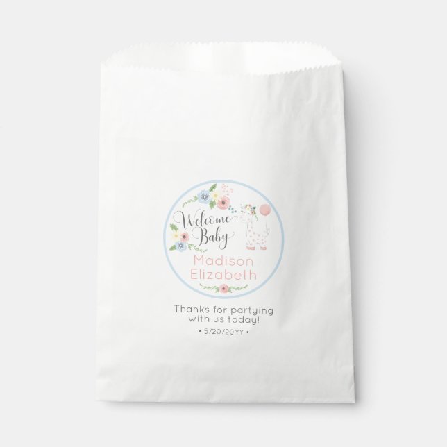 Sachets En Papier Girafe Nouveau-Né Fleurie Fête de Naissance Bébé S (Devant)