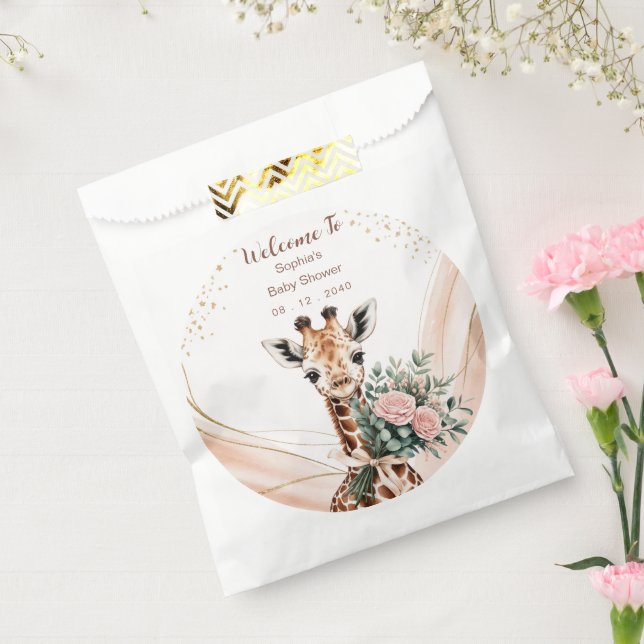Sachets En Papier Giraffe Baby shower Bienvenue Safari Floral (Scellé)