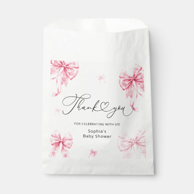 Sachets En Papier Girl Baby Shower Pink Bow Thank You (Devant)