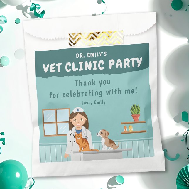 Sachets En Papier Girl Veterinarian Animal Clinic Birthday Thank You (Créateur téléchargé)