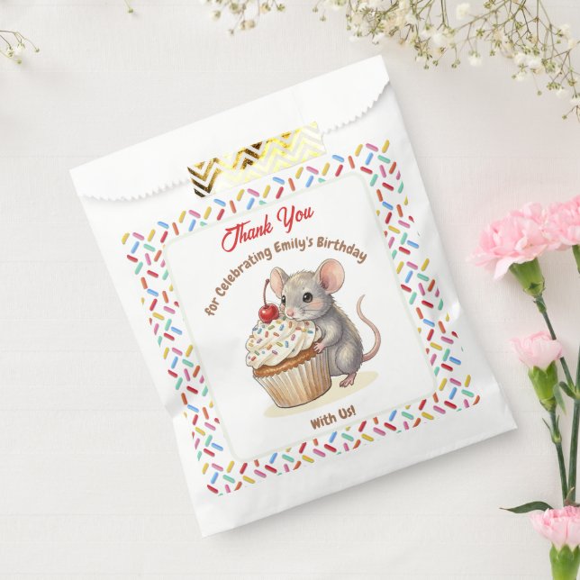 Sachets En Papier Girl's Birthday Party | Mouse & Cupcake Thank You (Scellé)