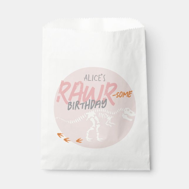 Sachets En Papier Girls Pink T-Rex Dinosaur Fossil Kids Birthday (Devant)
