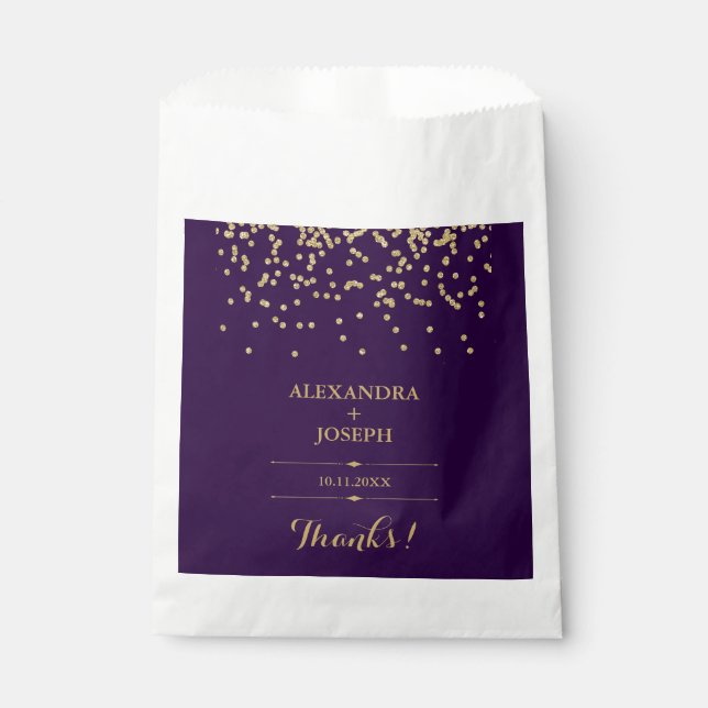 Sachets En Papier Glam Deep Purple et Gold Confetti Mariage (Devant)