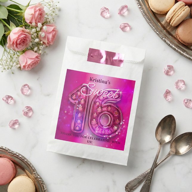 Sachets En Papier Glam Hot Pink Diamonds Sparkle Sweet 16 (Créateur téléchargé)