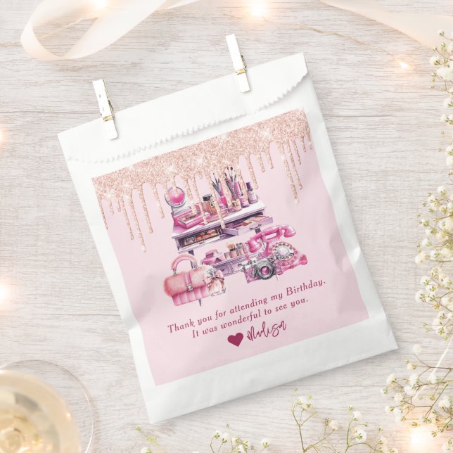 Sachets En Papier Glam Maquillage Personnalisé Fille Anniversaire (Coupé)
