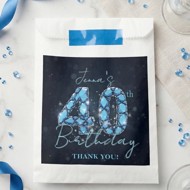 Sachets En Papier Glam Navy Blue Sapphire Gemstone 40th Birthday (Créateur téléchargé)