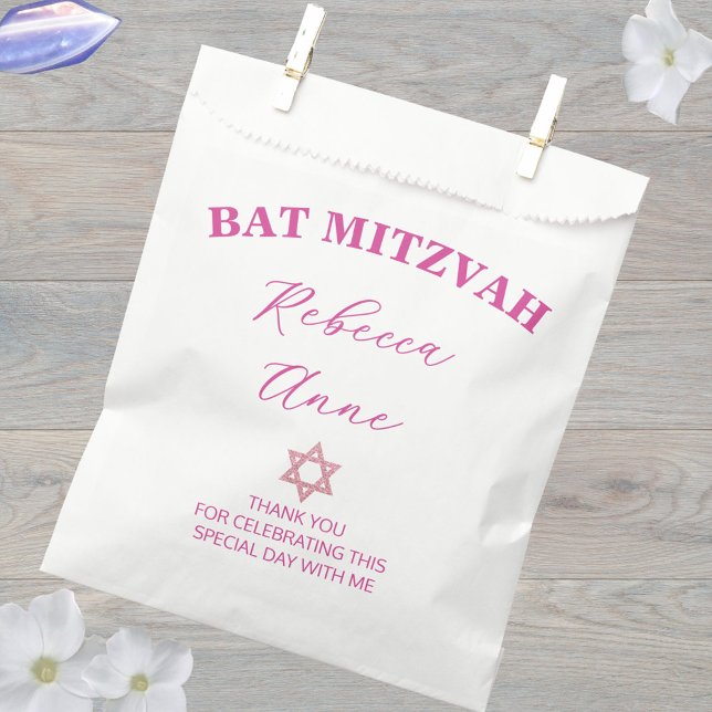 Sachets En Papier Glam Pink Chic Parti Bat mitzvah Merci (Pink glam Bat Mitzvah favor bags are easy to to customize for special treats for your guests)