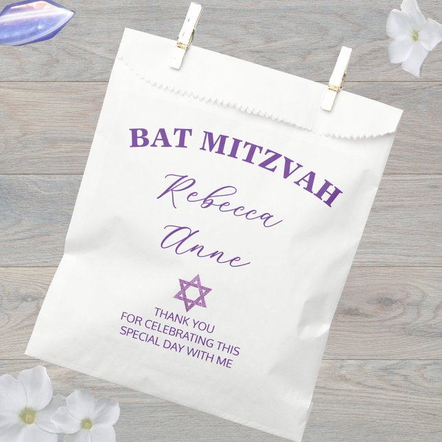 Sachets En Papier Glam Purple Chic Merci Parti Bat mitzvah (Custom Bat Mitzvah favor bags that are easy to personalize)
