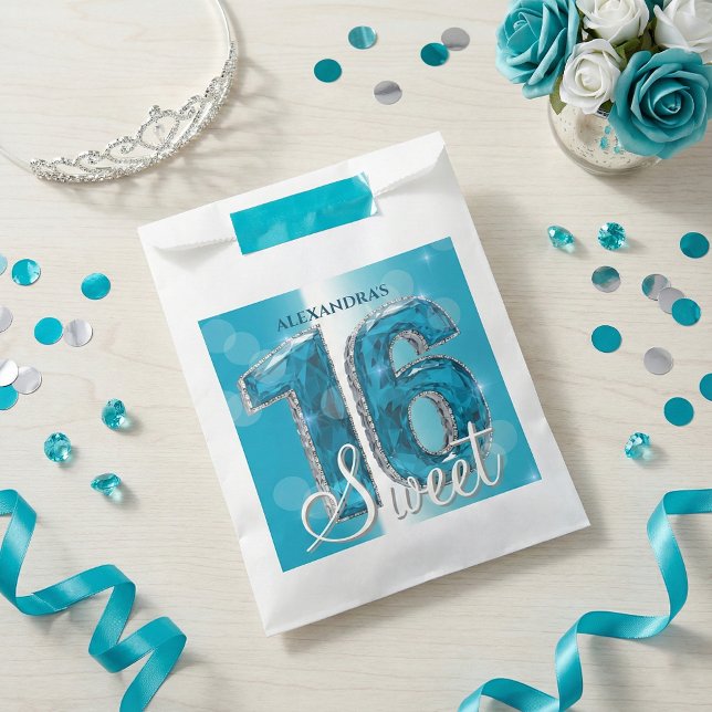 Sachets En Papier Glam Teal Blue Diamonds Sweet 16 Birthday Party (Créateur téléchargé)