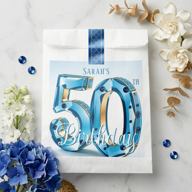 Sachets En Papier Glamorous Blue Gemstone 50th Birthday Party (Créateur téléchargé)