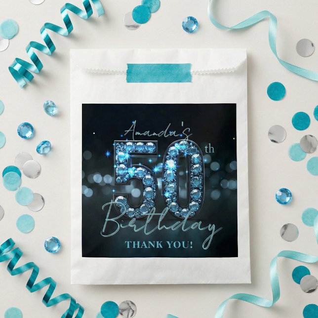 Sachets En Papier Glamorous Teal Blue Diamonds Sparkle 50th Birthday (Créateur téléchargé)