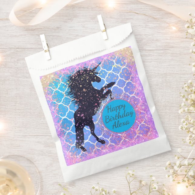 Sachets En Papier Glittery Starry Whimsical Unicorn Anniversaire Per (Coupé)