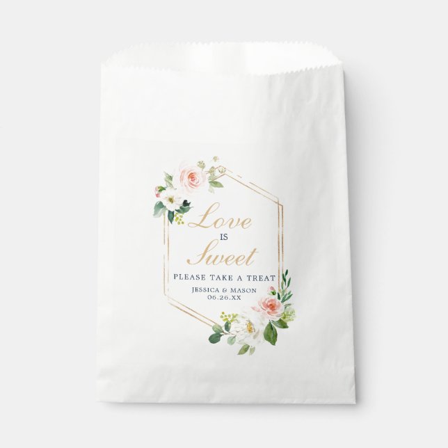 Sachets En Papier Gold Blush Wedding Favor Bag Love is Sweet (Devant)