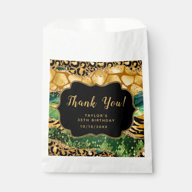 Sachets En Papier Gold et Green Safari Agate Anniversaire Merci (Devant)