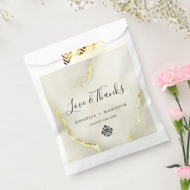 Sachets En Papier Gold Foil Marble Texture Love & Merci Mariage (Scellé)