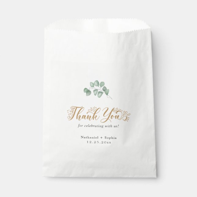 Sachets En Papier Gold Greenery Merci mariage Favor sac (Devant)