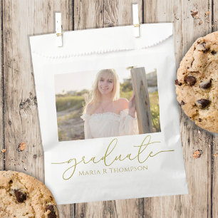 Sachets En Papier Gold Script Graduation Party Photo personnalisée