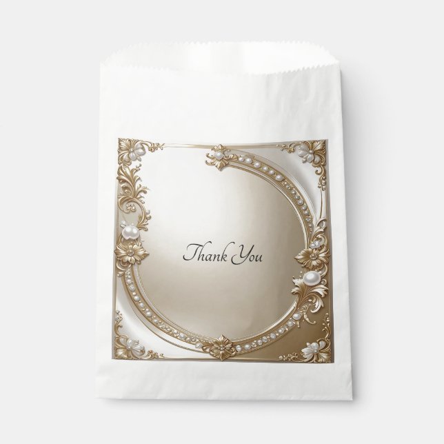 Sachets En Papier Golden Ornate Frame with Pearls Favor Bag (Devant)