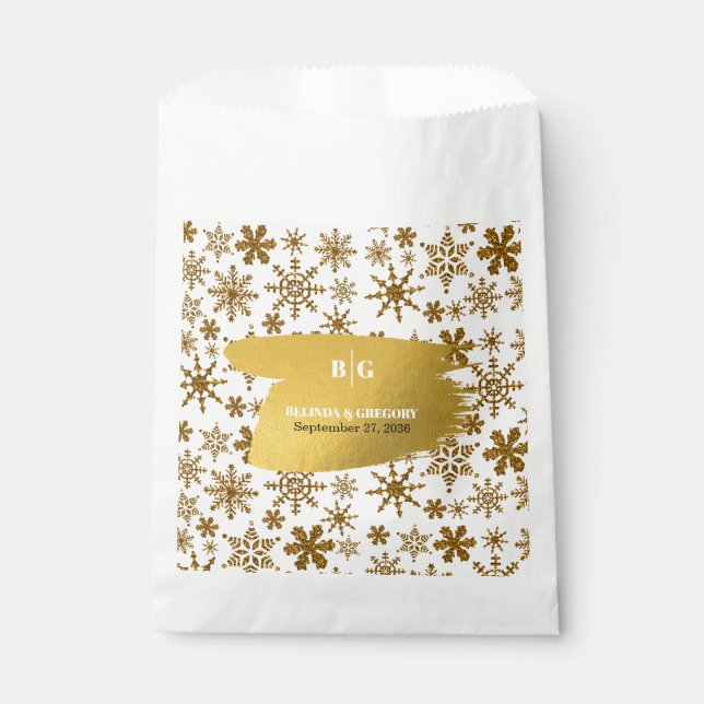 Sachets En Papier Golden Snowflakes Festive Mariage de Noël (Devant)