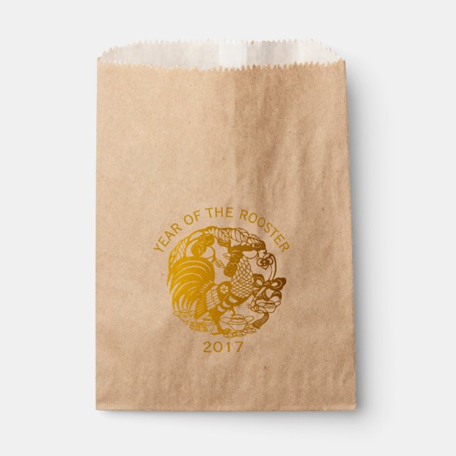 Sachets En Papier Golden Zodiac 2017 Rooster Année en faveur sac (Devant)