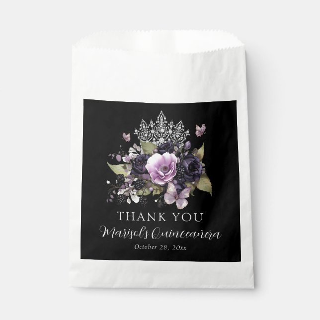 Sachets En Papier Gothique violet et noir Moody Florals Quinceañera (Devant)