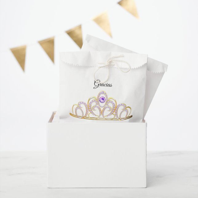 Sachets En Papier Gracias Quinceañera Gold Amethyst Tiara Favoriser  (Fête)