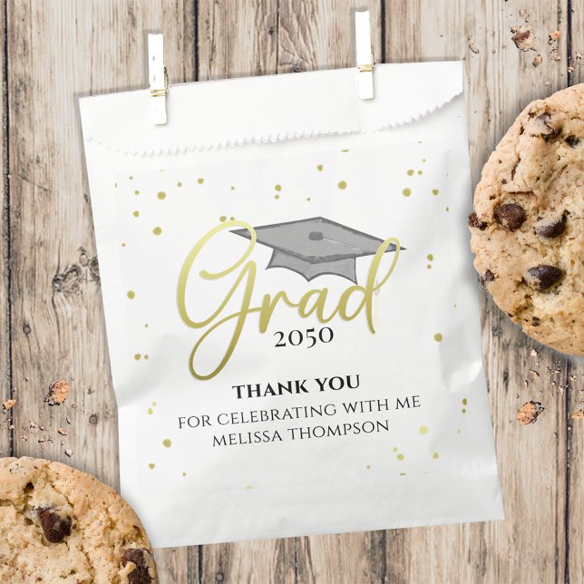 Sachets En Papier Graduation Gold Script Custom Party (Créateur téléchargé)