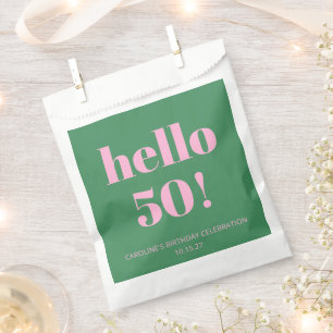 Sachets En Papier Gras brillant moderne rétro rose vert 50e annivers
