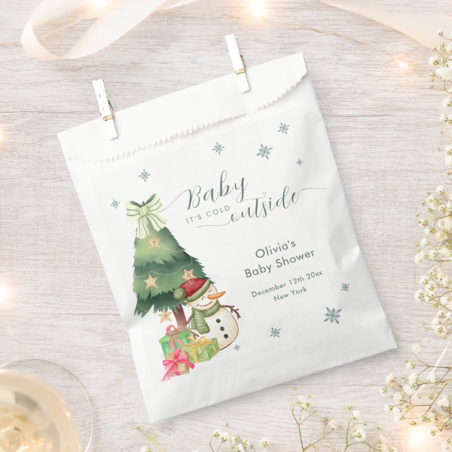 Sachets En Papier Green Modern Winter Snowman Baby Shower (Coupé)