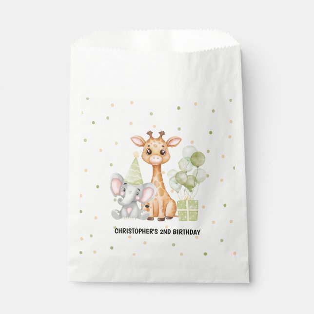 Sachets En Papier Green Safari Jungle Animal Anniversaire (Devant)