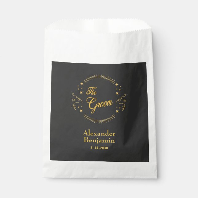 Sachets En Papier Groom Gold Mariage Élégant Personnaliser (Devant)