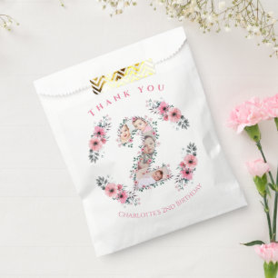 Sachets En Papier Gros 2e anniversaire fille photo Collage Fleur ros