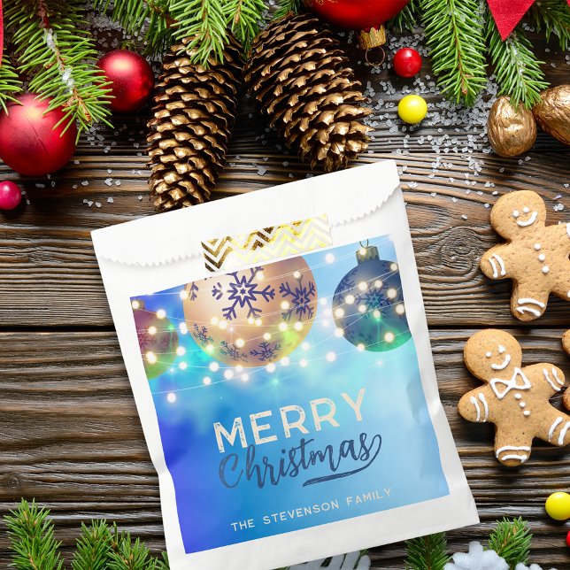 Sachets En Papier Guirlande lumineuse de boules de Noël bleu or (Créateur téléchargé)